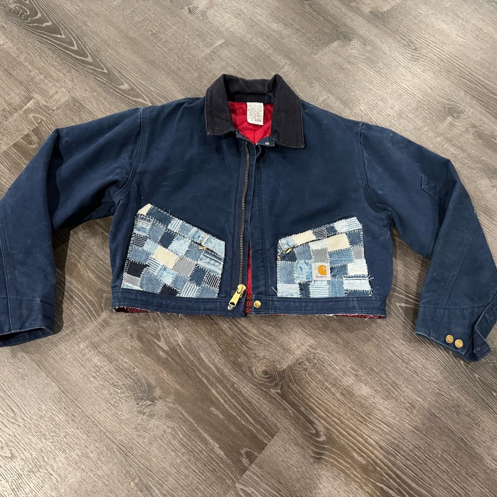 Vintage Y2K Carhartt Blue cropped Detroit style workwear  with Sashiko Denim - Picture 4 of 6